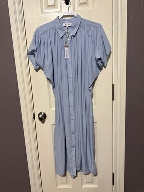 Light Blue Button-Front Shirt Dress